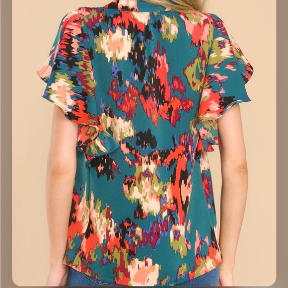 Red dress boutique LET'S KEEP IN TOUCH TEAL MULTI PRINT TOP - Picture 10 of 11